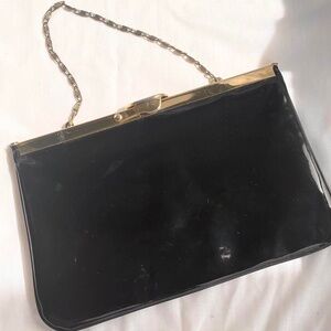 black mini vintage purse w gold chain